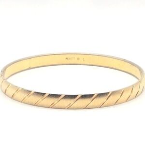 Vintage Monet Gold Tone Bangle‎ Bracelet Diagonal Textured Design